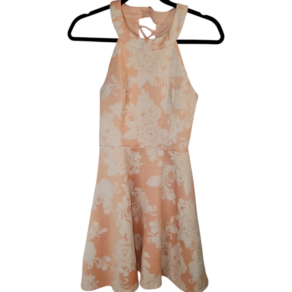 Trixxi Juniors mini halter dress peach white size Medium